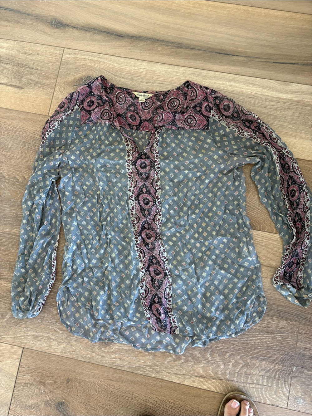 Lucky Brand Blue Blouse with Pink Paisley Accents